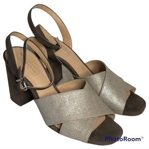 NWOT ANTONIO MELANI cross-band sandals w/ ankle strap chunky block heel size 7.5